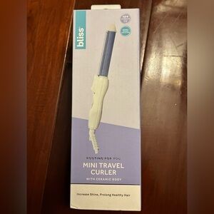 Bliss Mini Travel Curler- Blue and White. BRAND NEW, sealed.